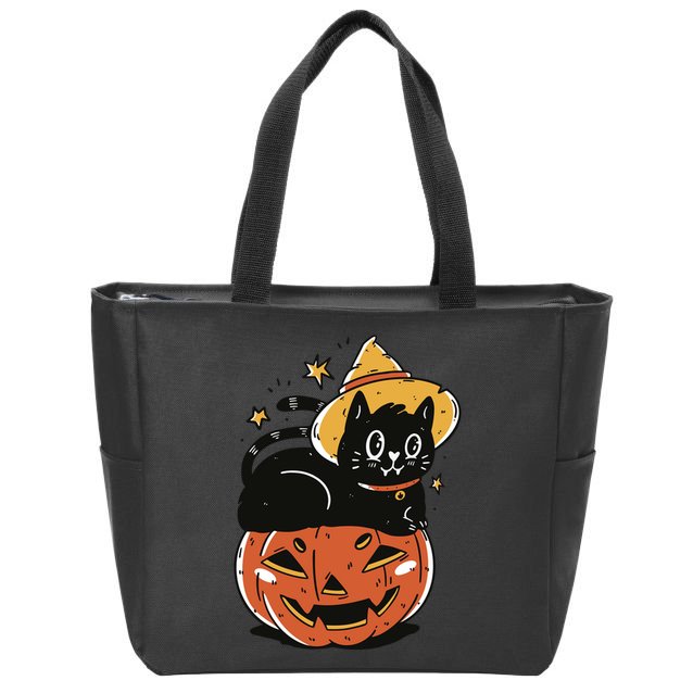 Pumpkin Cat Halloween Cute Festive Zip Tote Bag