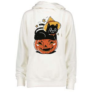 Pumpkin Cat Halloween Cute Festive Womens Funnel Neck Pullover Hood