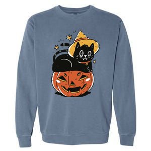 Pumpkin Cat Halloween Cute Festive Garment-Dyed Sweatshirt