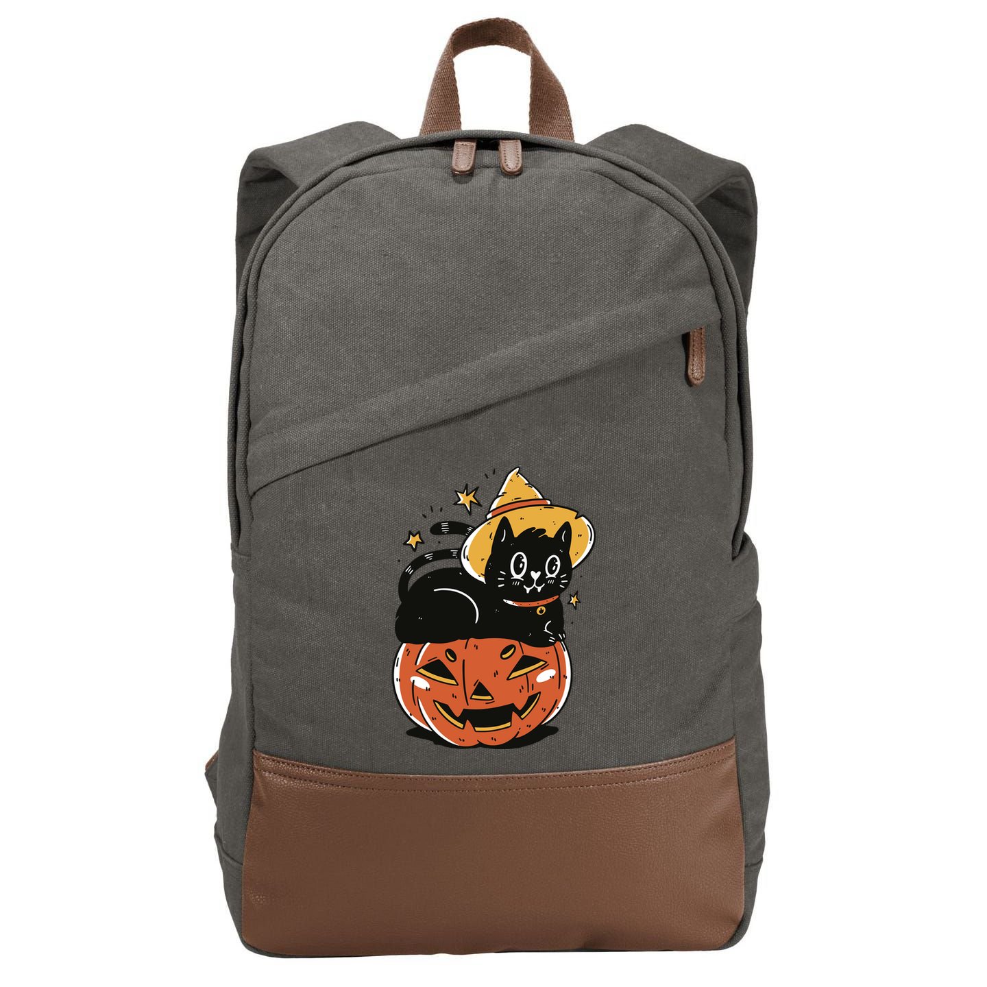 Pumpkin Cat Halloween Cute Festive Cotton Canvas Backpack