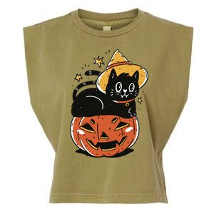 Pumpkin Cat Halloween Cute Festive Garment-Dyed Women's Muscle Tee