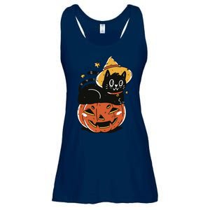 Pumpkin Cat Halloween Cute Festive Ladies Essential Flowy Tank