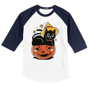 Pumpkin Cat Halloween Cute Festive Baseball Sleeve Shirt