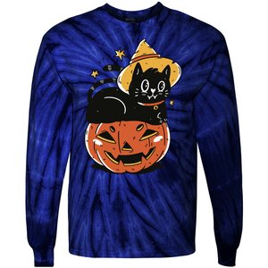 Pumpkin Cat Halloween Cute Festive Tie-Dye Long Sleeve Shirt