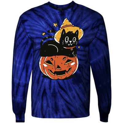 Pumpkin Cat Halloween Cute Festive Tie-Dye Long Sleeve Shirt