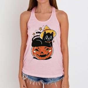 Pumpkin Cat Halloween Cute Festive Women's Knotted Racerback Tank