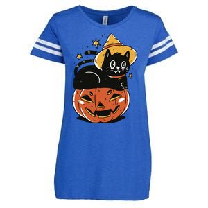 Pumpkin Cat Halloween Cute Festive Enza Ladies Jersey Football T-Shirt