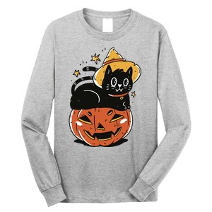 Pumpkin Cat Halloween Cute Festive Long Sleeve Shirt