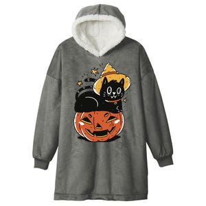 Pumpkin Cat Halloween Cute Festive Hooded Wearable Blanket