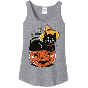 Pumpkin Cat Halloween Cute Festive Ladies Essential Tank