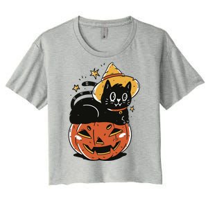 Pumpkin Cat Halloween Cute Festive Women's Crop Top Tee