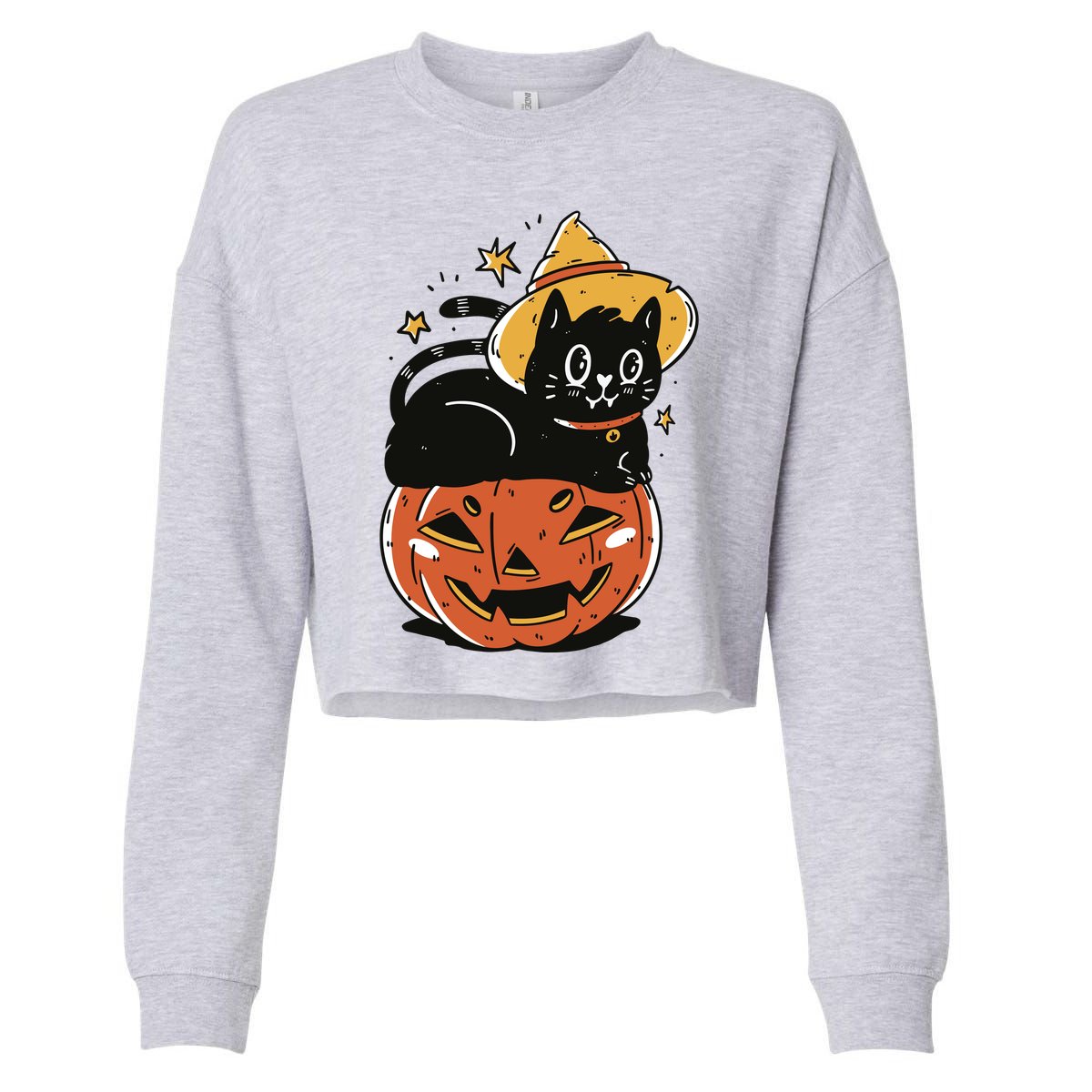 Pumpkin Cat Halloween Cute Festive Cropped Pullover Crew