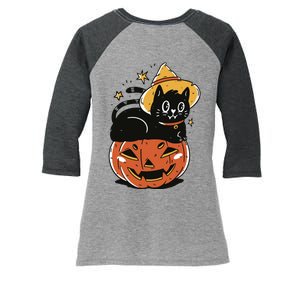 Pumpkin Cat Halloween Cute Festive Women's Tri-Blend 3/4-Sleeve Raglan Shirt