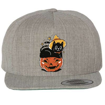 Pumpkin Cat Halloween Cute Festive Wool Snapback Cap