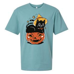 Pumpkin Cat Halloween Cute Festive Sueded Cloud Jersey T-Shirt