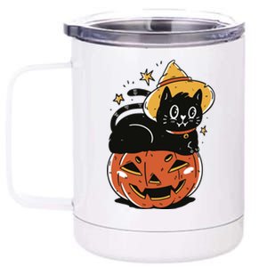 Pumpkin Cat Halloween Cute Festive 12 oz Stainless Steel Tumbler Cup