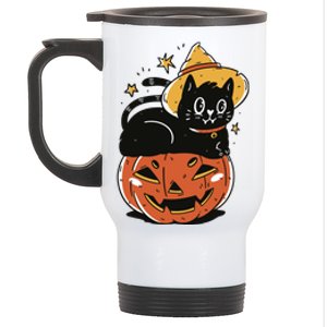 Pumpkin Cat Halloween Cute Festive Stainless Steel Travel Mug