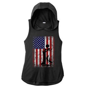 Patriotic Coon Hunting Dogs American Flag Ladies PosiCharge Tri-Blend Wicking Draft Hoodie Tank