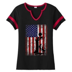 Patriotic Coon Hunting Dogs American Flag Ladies Halftime Notch Neck Tee