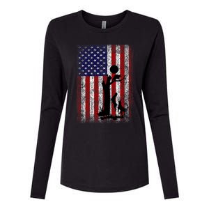 Patriotic Coon Hunting Dogs American Flag Womens Cotton Relaxed Long Sleeve T-Shirt