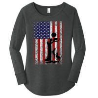 Patriotic Coon Hunting Dogs American Flag Women's Perfect Tri Tunic Long Sleeve Shirt