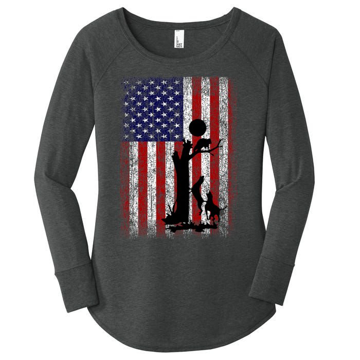 Patriotic Coon Hunting Dogs American Flag Women's Perfect Tri Tunic Long Sleeve Shirt