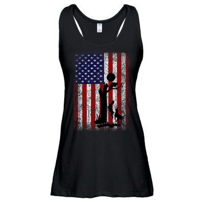 Patriotic Coon Hunting Dogs American Flag Ladies Essential Flowy Tank