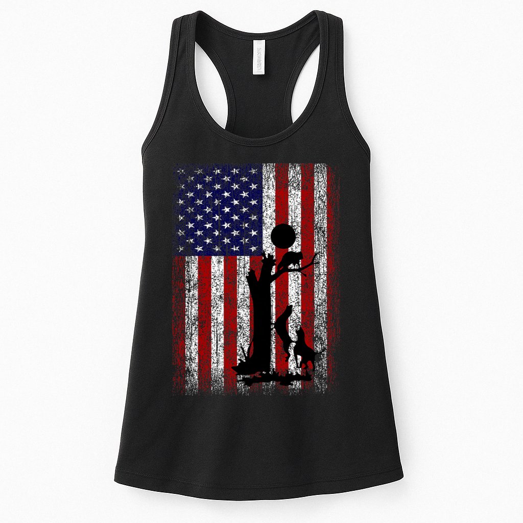 Patriotic Coon Hunting Dogs American Flag Womens Tank Top