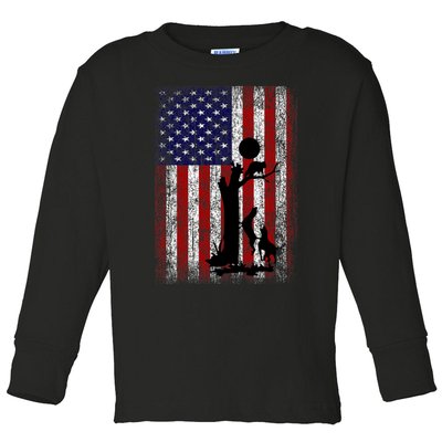 Patriotic Coon Hunting Dogs American Flag Toddler Long Sleeve Shirt