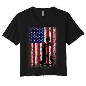 Patriotic Coon Hunting Dogs American Flag Women's Crop Top Tee