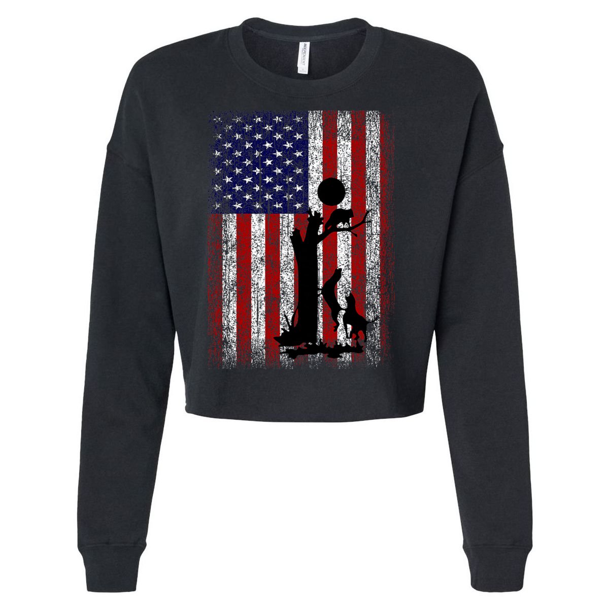 Patriotic Coon Hunting Dogs American Flag Cropped Pullover Crew