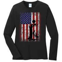 Patriotic Coon Hunting Dogs American Flag Ladies Long Sleeve Shirt