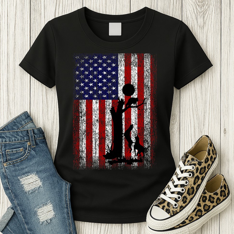 Patriotic Coon Hunting Dogs American Flag Womens T-Shirt