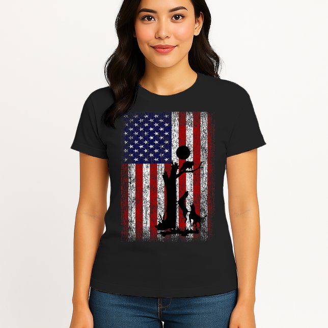 Patriotic Coon Hunting Dogs American Flag Womens T-Shirt