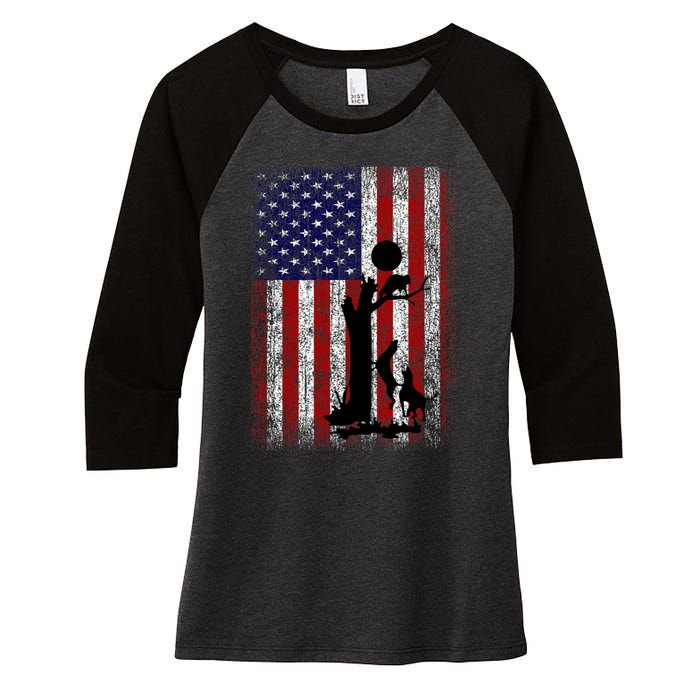 Patriotic Coon Hunting Dogs American Flag Women's Tri-Blend 3/4-Sleeve Raglan Shirt