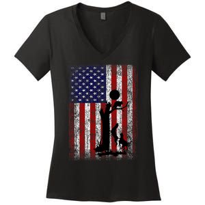 Patriotic Coon Hunting Dogs American Flag Women's V-Neck T-Shirt