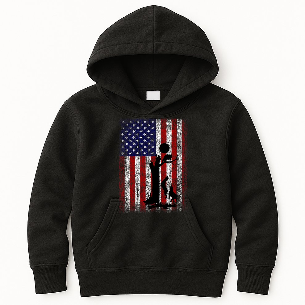 Patriotic Coon Hunting Dogs American Flag Kids Hoodie