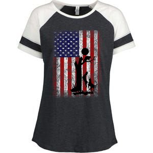 Patriotic Coon Hunting Dogs American Flag Enza Ladies Jersey Colorblock Tee