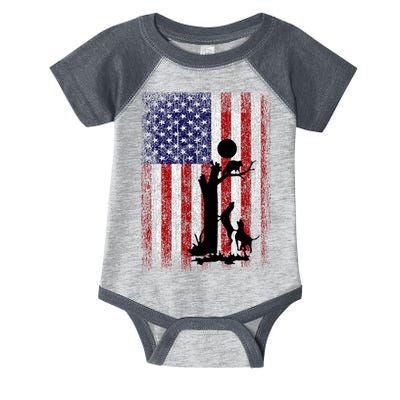 Patriotic Coon Hunting Dogs American Flag Infant Baby Jersey Bodysuit