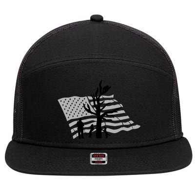 Patriotic Coon Hunting Dogs American Flag Gift 7 Panel Mesh Trucker Snapback Hat