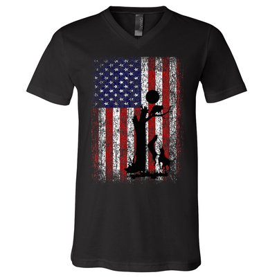 Patriotic Coon Hunting Dogs American Flag V-Neck T-Shirt