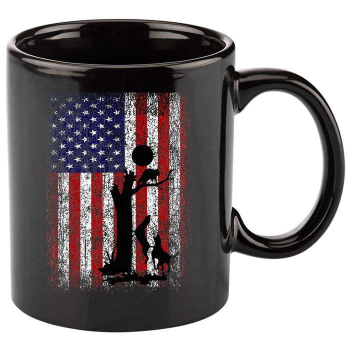 Patriotic Coon Hunting Dogs American Flag 11oz C Handle Ceramic Mug