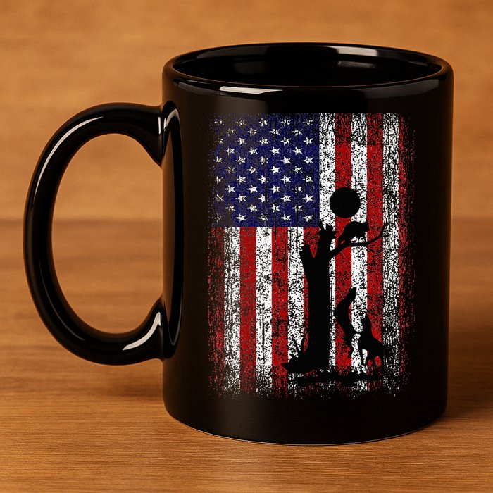 Patriotic Coon Hunting Dogs American Flag 11oz C Handle Ceramic Mug