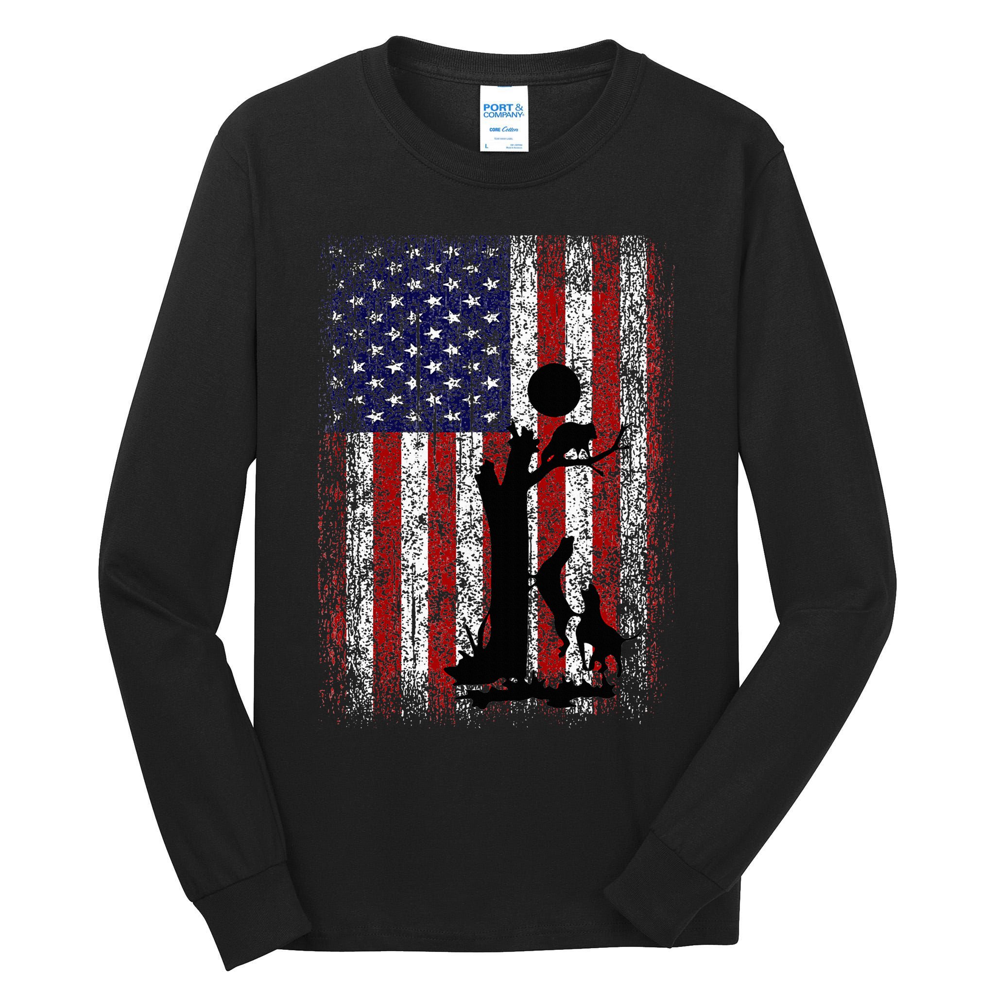 Patriotic Coon Hunting Dogs American Flag Tall Long Sleeve T-Shirt