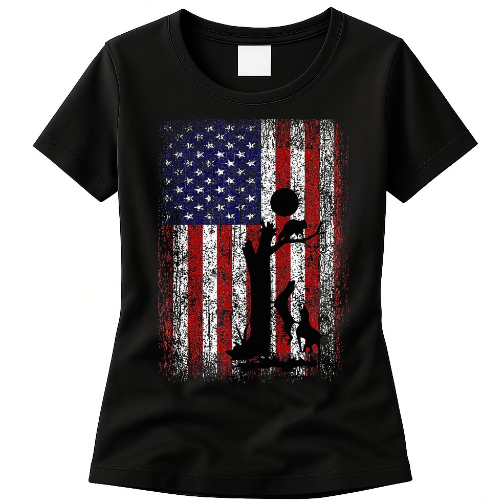 Patriotic Coon Hunting Dogs American Flag Womens T-Shirt