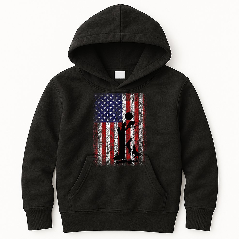Patriotic Coon Hunting Dogs American Flag Kids Hoodie