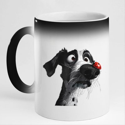 Peachbruh Cute Hound Dog And Ladybug Painting Art Eagerlys 11oz Black Color Changing Mug