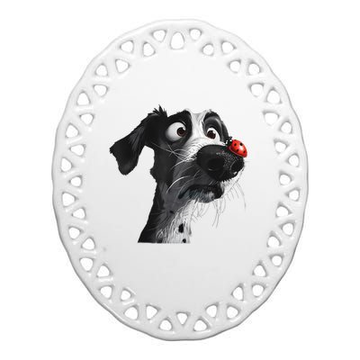 Peachbruh Cute Hound Dog And Ladybug Painting Art Eagerlys Ceramic Oval Ornament