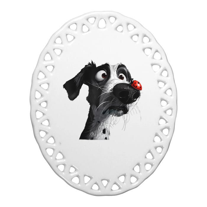 Peachbruh Cute Hound Dog And Ladybug Painting Art Eagerlys Ceramic Oval Ornament