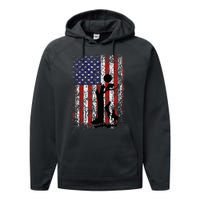 Patriotic Coon Hunting Dogs American Flag Performance Fleece Hoodie